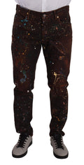Dolce & Gabbana Braune Splash Color Cotton Regular Denim Jeans