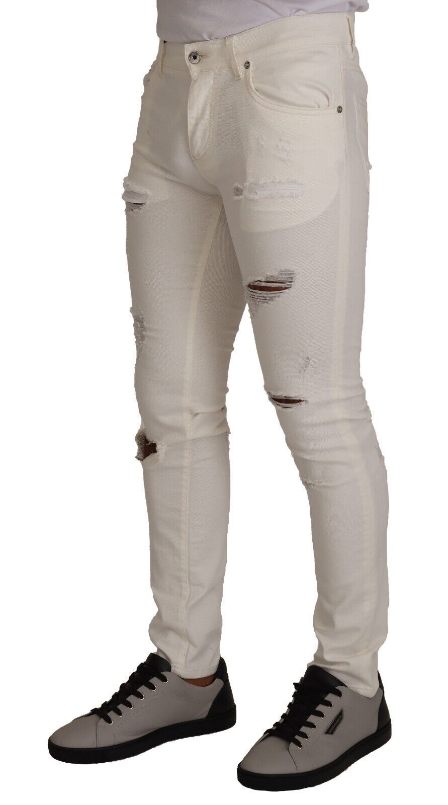 Dolce & Gabbana Men's White Distressed Skinny Cotton Denim Jeans