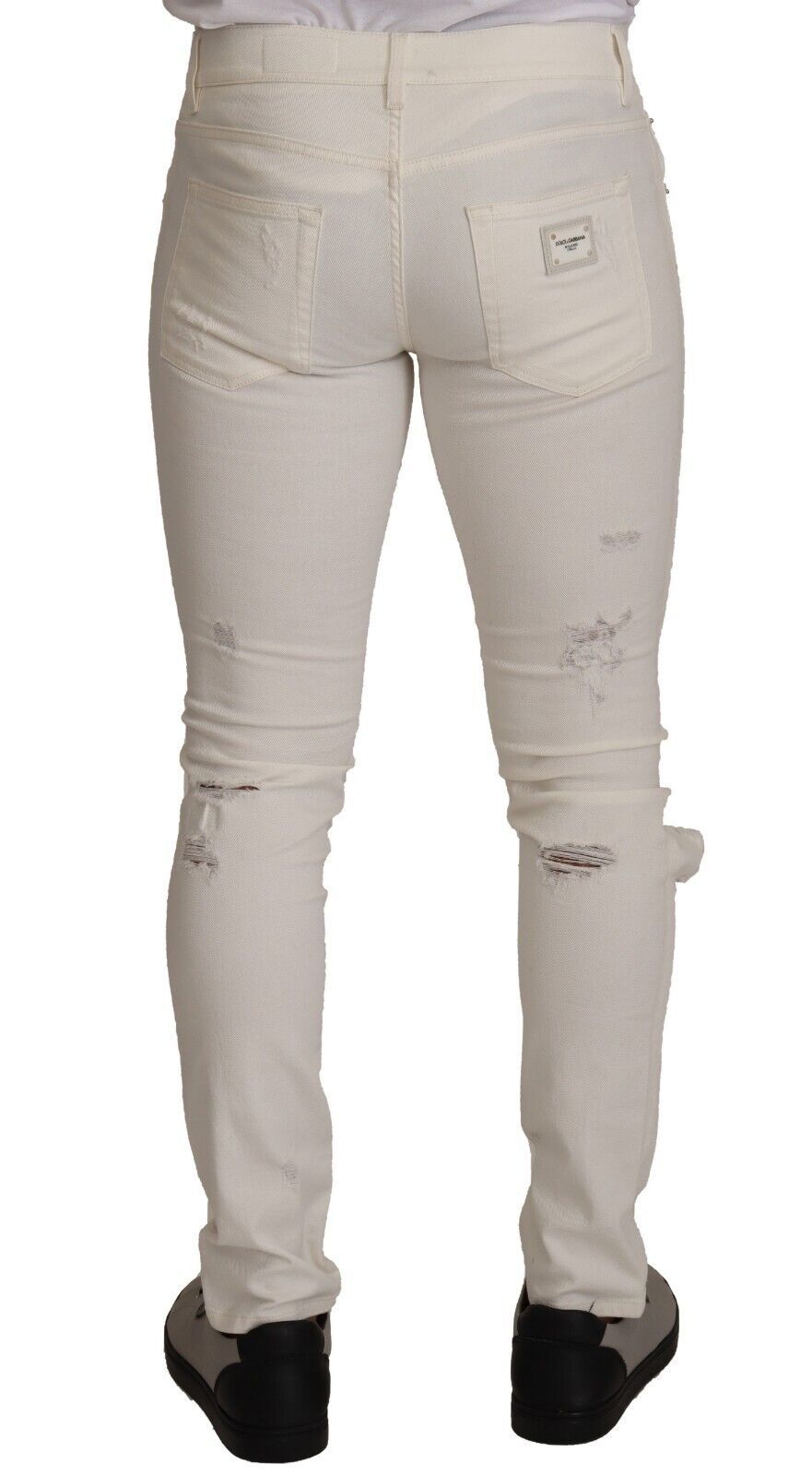 Dolce & Gabbana Men's White Distressed Skinny Cotton Denim Jeans