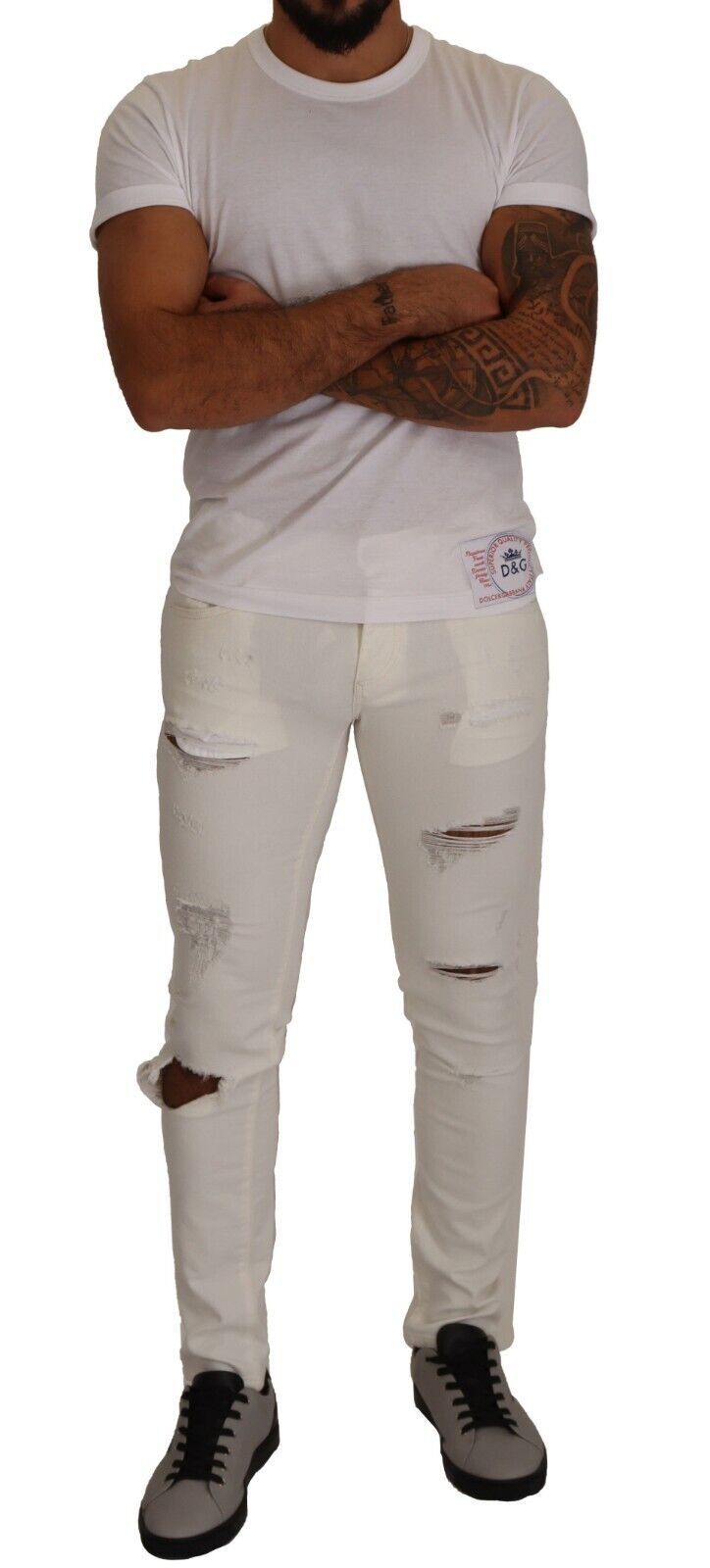 Dolce & Gabbana Men's White Distressed Skinny Cotton Denim Jeans