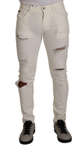 Dolce & Gabbana Men's White Distressed Skinny Cotton Denim Jeans