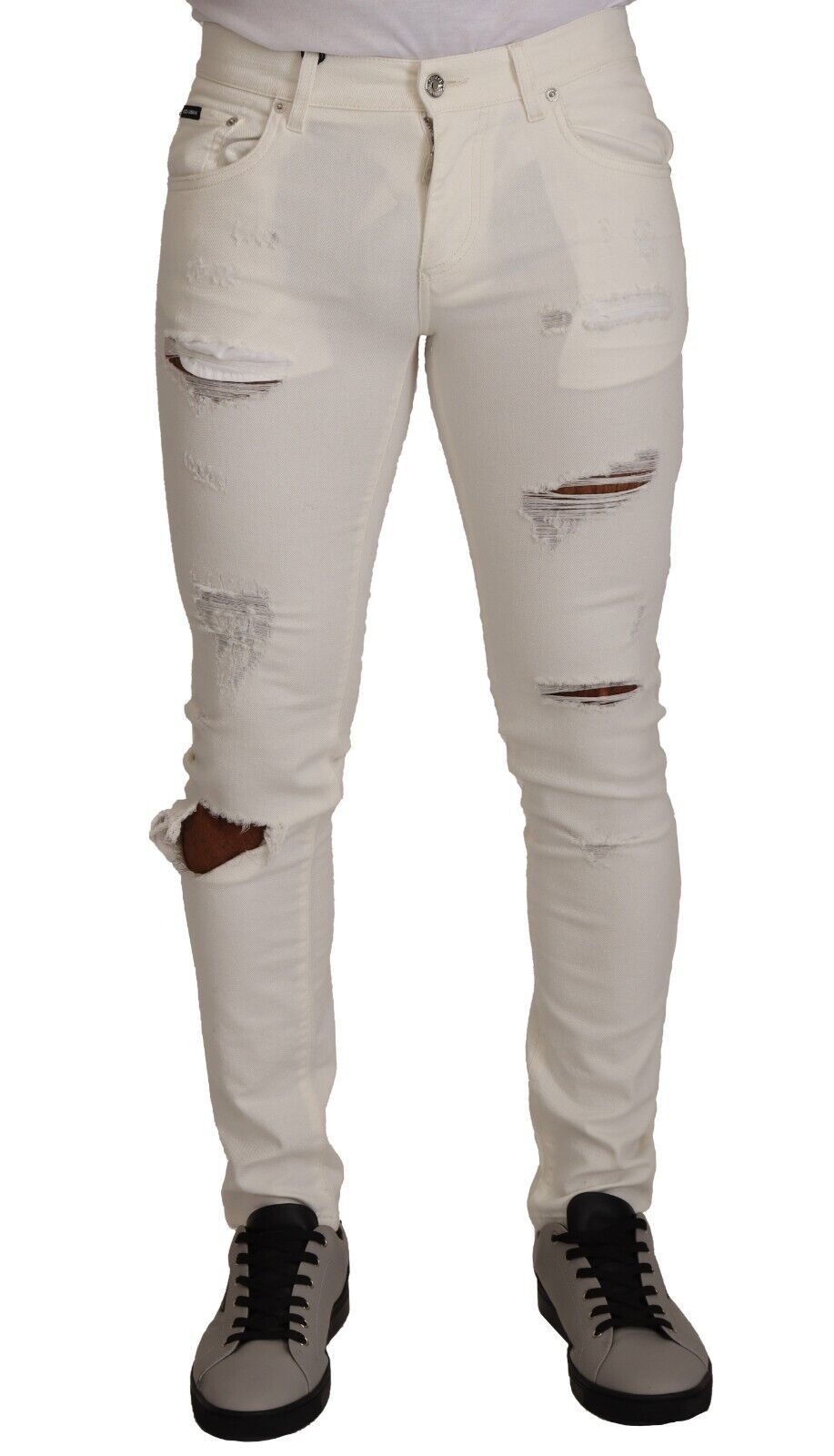 Dolce & Gabbana Men's White Distressed Skinny Cotton Denim Jeans