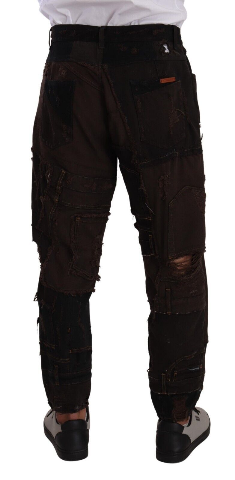 Dolce & Gabbana Brown Cotton Distressed Denim Regular Jeans