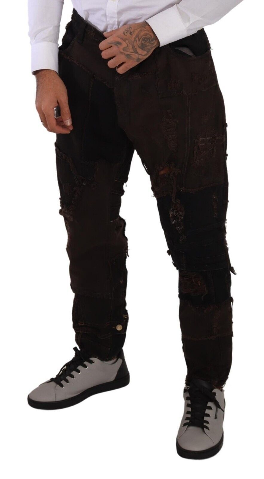Dolce & Gabbana Brown Cotton Distressed Denim Regular Jeans