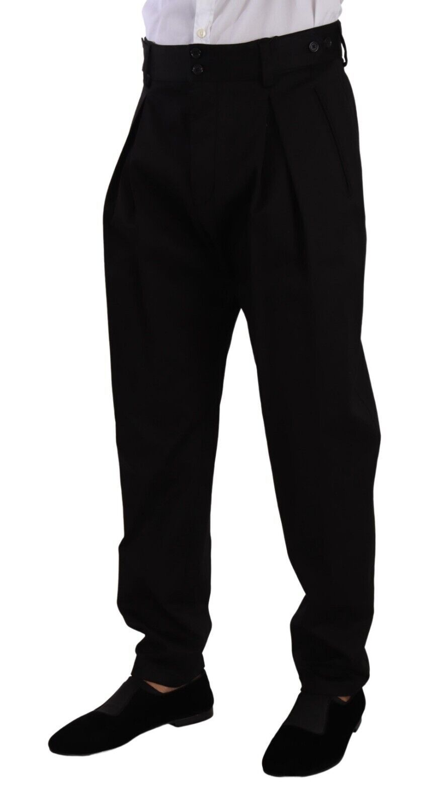 Dolce & Gabbana Black Cotton High Waist Men's Trousers Dress Pants