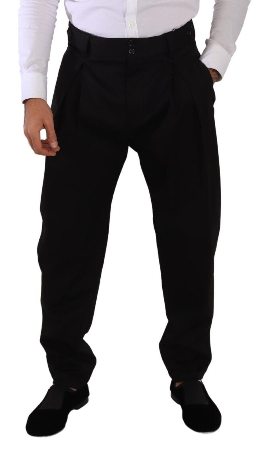 Dolce & Gabbana Black Cotton High Waist Men's Trousers Dress Pants