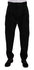 Dolce & Gabbana Black Cotton High Waist Men's Trousers Dress Pants