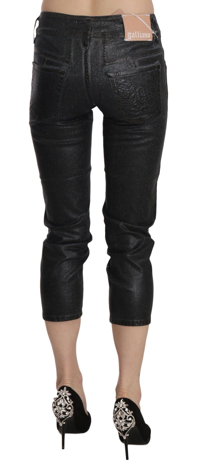 John Galliano Schwarze gewaschene Denim-Hose mit schmalem Bein und mittlerer Taille