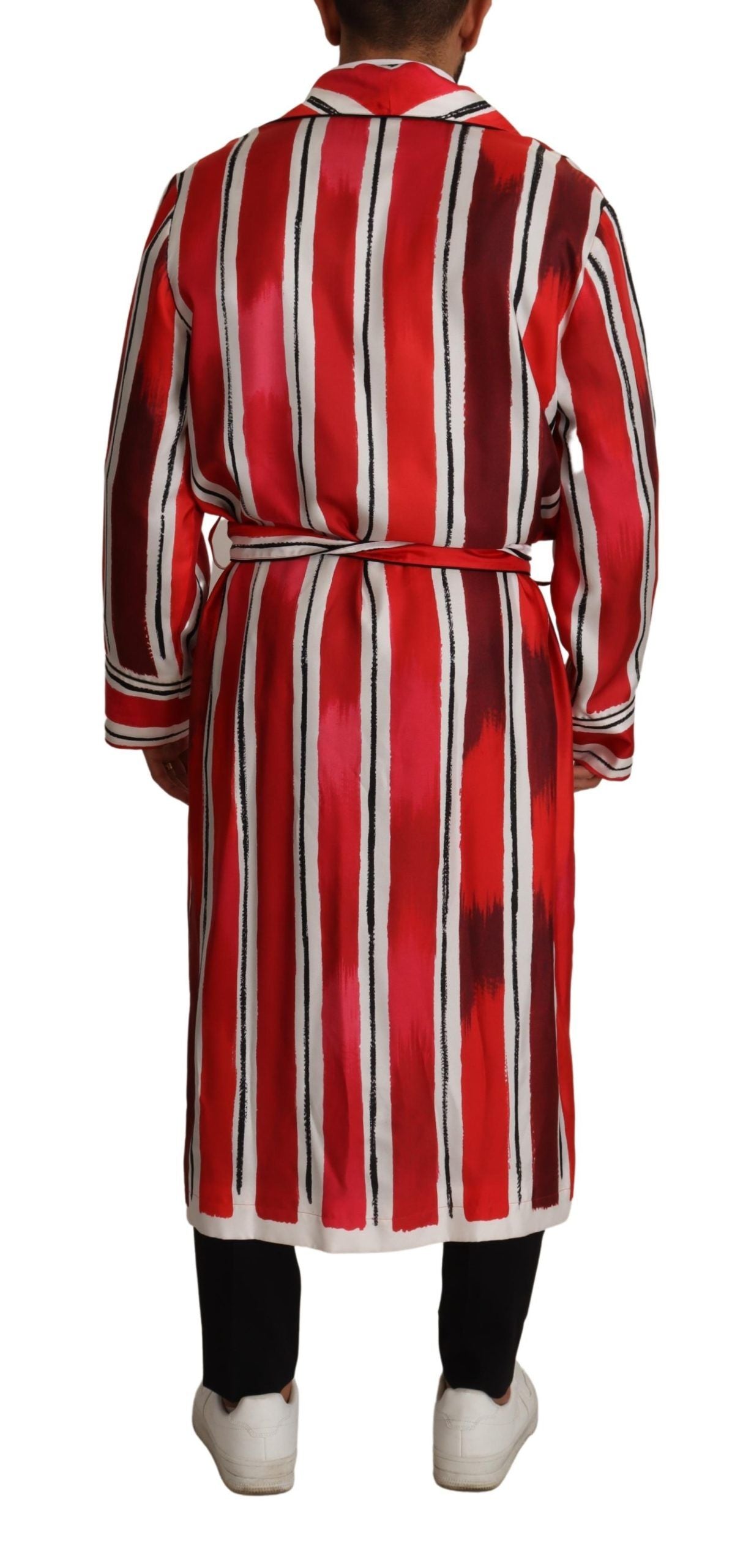 Dolce & Gabbana Red and White Striped Men's Silk Nightshirt