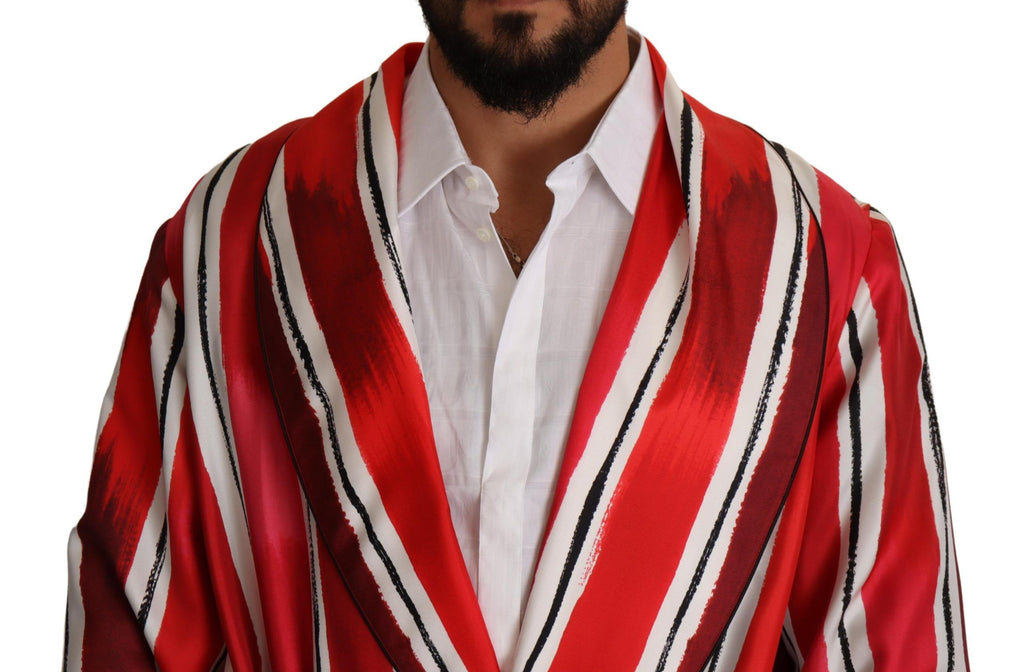 Dolce & Gabbana Red and White Striped Men's Silk Nightshirt