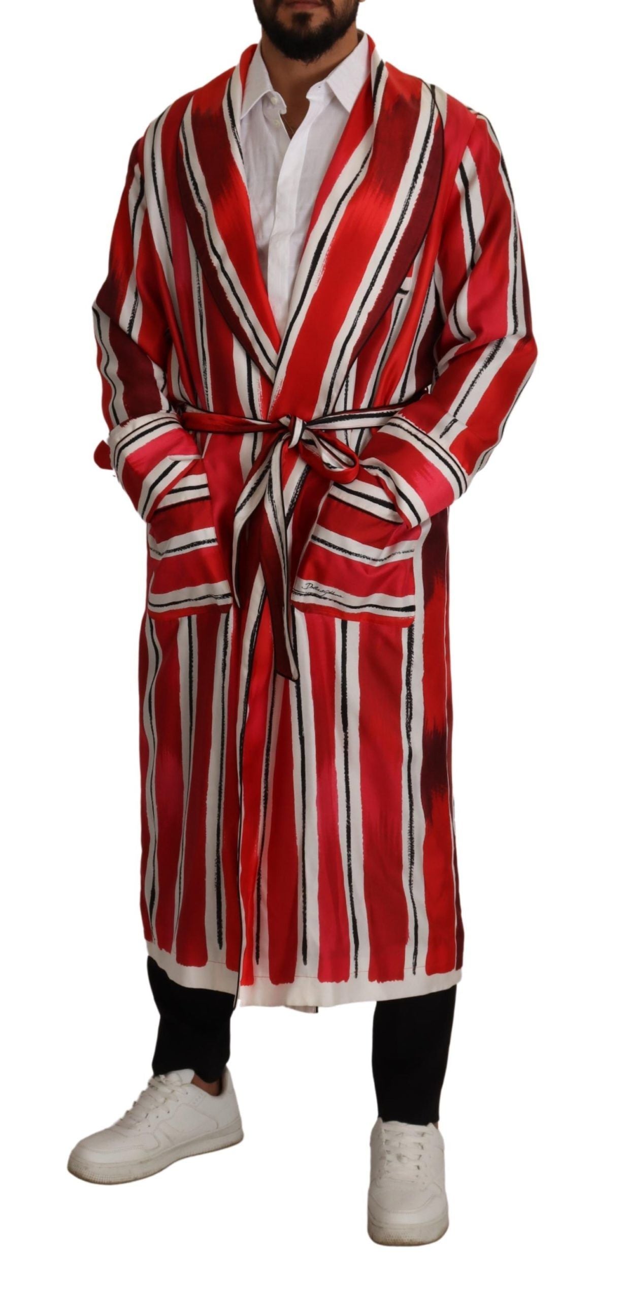 Dolce & Gabbana Red and White Striped Men's Silk Nightshirt