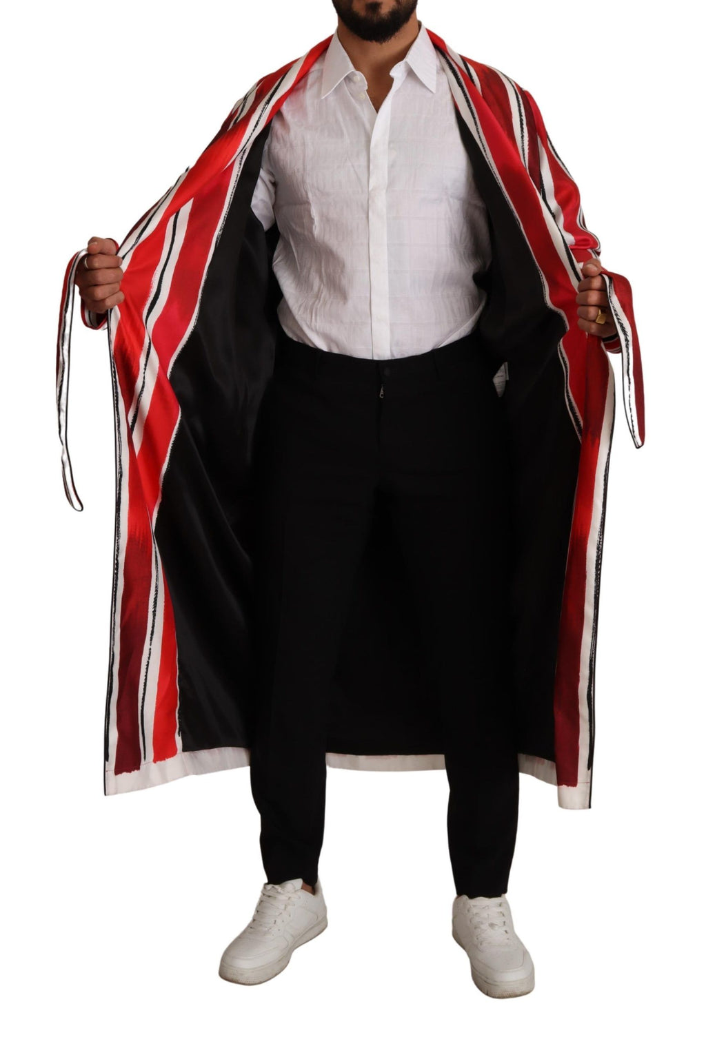 Dolce & Gabbana Red and White Striped Men's Silk Nightshirt