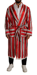 Dolce & Gabbana Red and White Striped Men's Silk Nightshirt