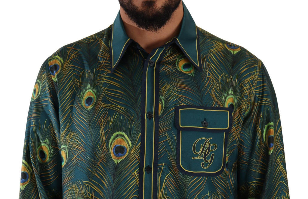 Dolce & Gabbana Pfauenfeder Print Seidenpyjama Herrenhemd