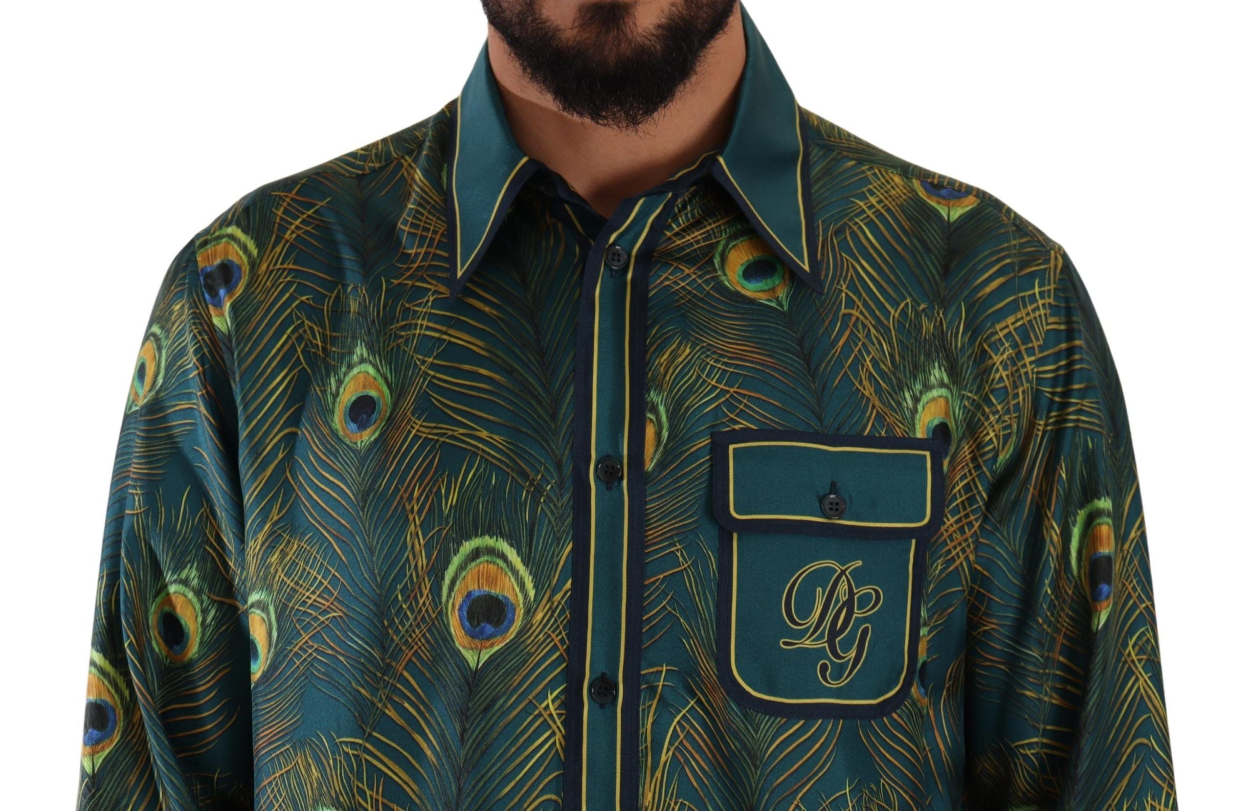 Dolce & Gabbana Pfauenfeder Print Seidenpyjama Herrenhemd
