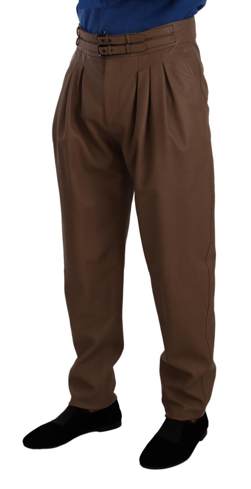 Dolce & Gabbana Brown High-Waisted Tailored Leather Trousers