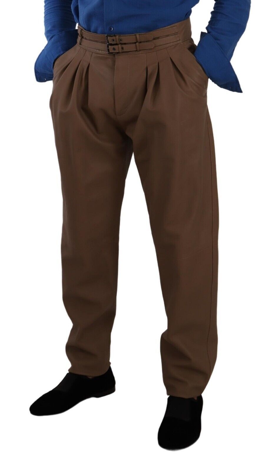 Dolce & Gabbana Brown High-Waisted Tailored Leather Trousers