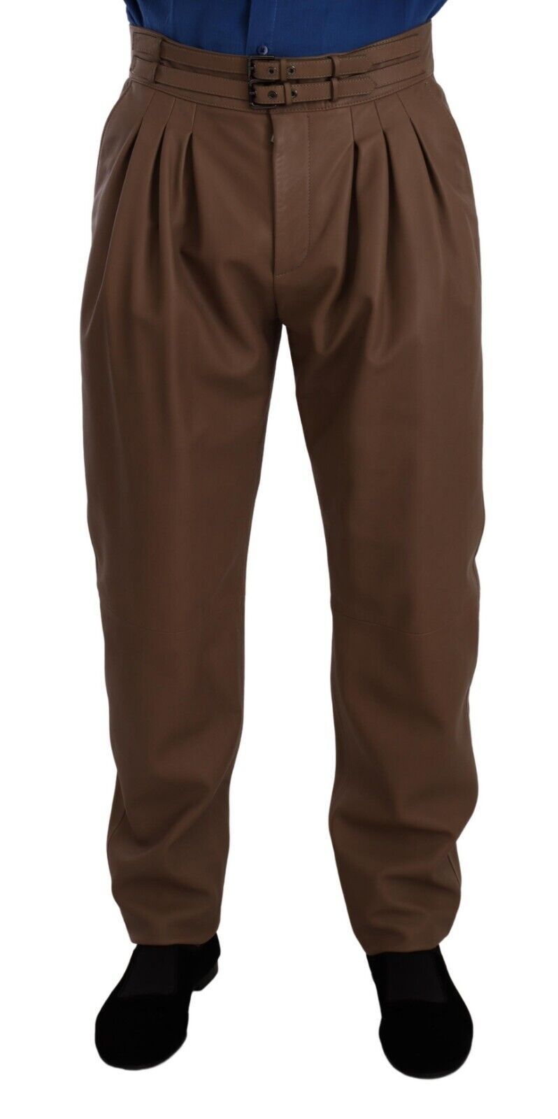 Dolce & Gabbana Brown High-Waisted Tailored Leather Trousers