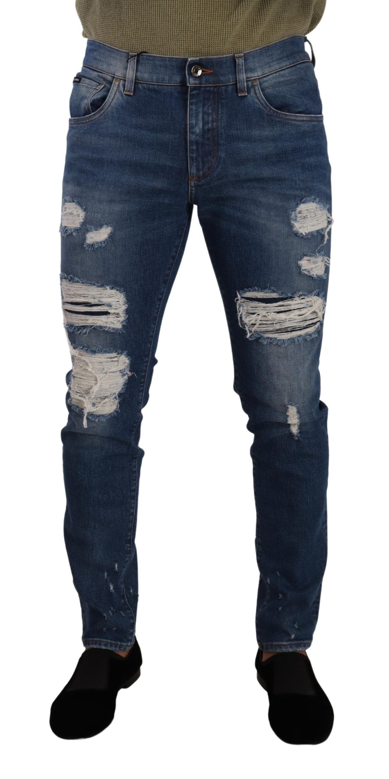 Dolce & Gabbana Blaue Waschung Baumwolle Stretch Slim Fit Denim Jeans