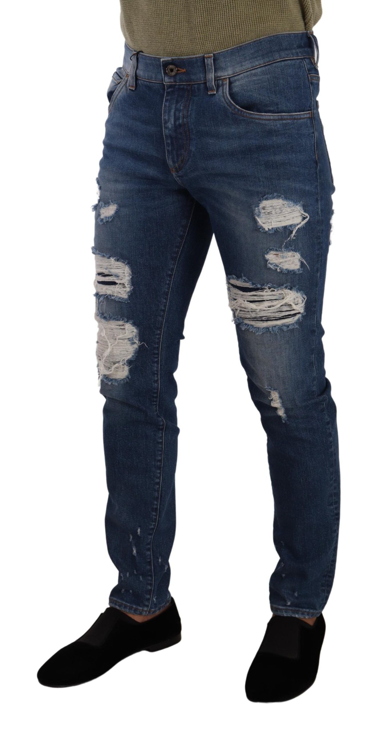 Dolce & Gabbana Blaue Waschung Baumwolle Stretch Slim Fit Denim Jeans