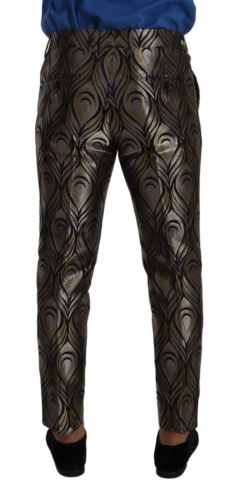 Dolce & Gabbana Silber Gold Jacquard Männer Hose Kleid Hose