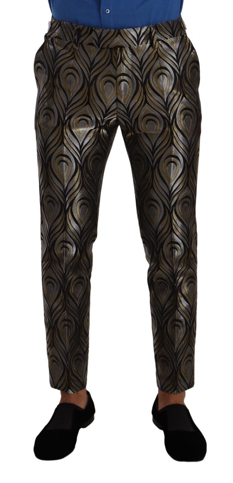 Dolce & Gabbana Silber Gold Jacquard Männer Hose Kleid Hose