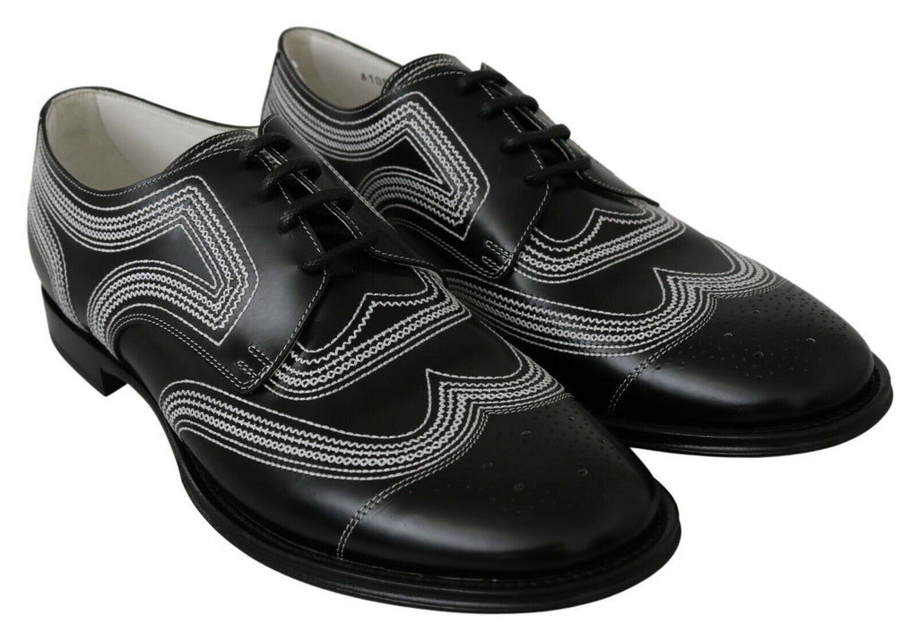 Dolce & Gabbana Schwarze Leder Derby Formal Weiße Spitzenschuhe