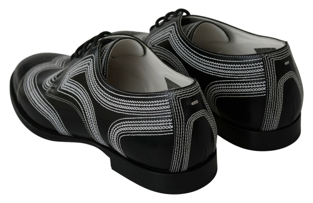 Dolce & Gabbana Schwarze Leder Derby Formal Weiße Spitzenschuhe