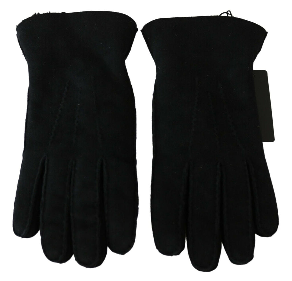 Dolce & Gabbana Black Leather Motorcycle Biker Gauntlet Gloves