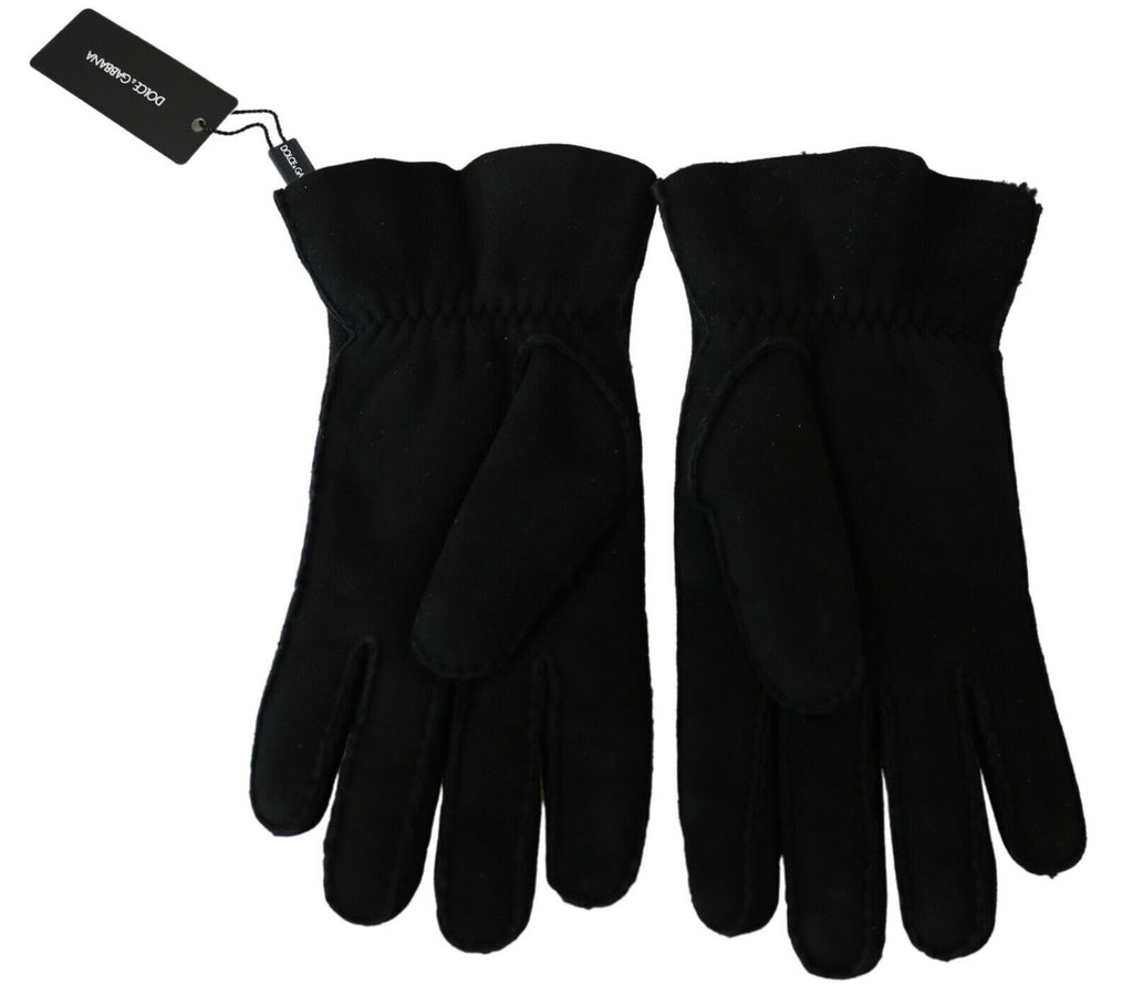 Dolce & Gabbana Black Leather Motorcycle Biker Gauntlet Gloves