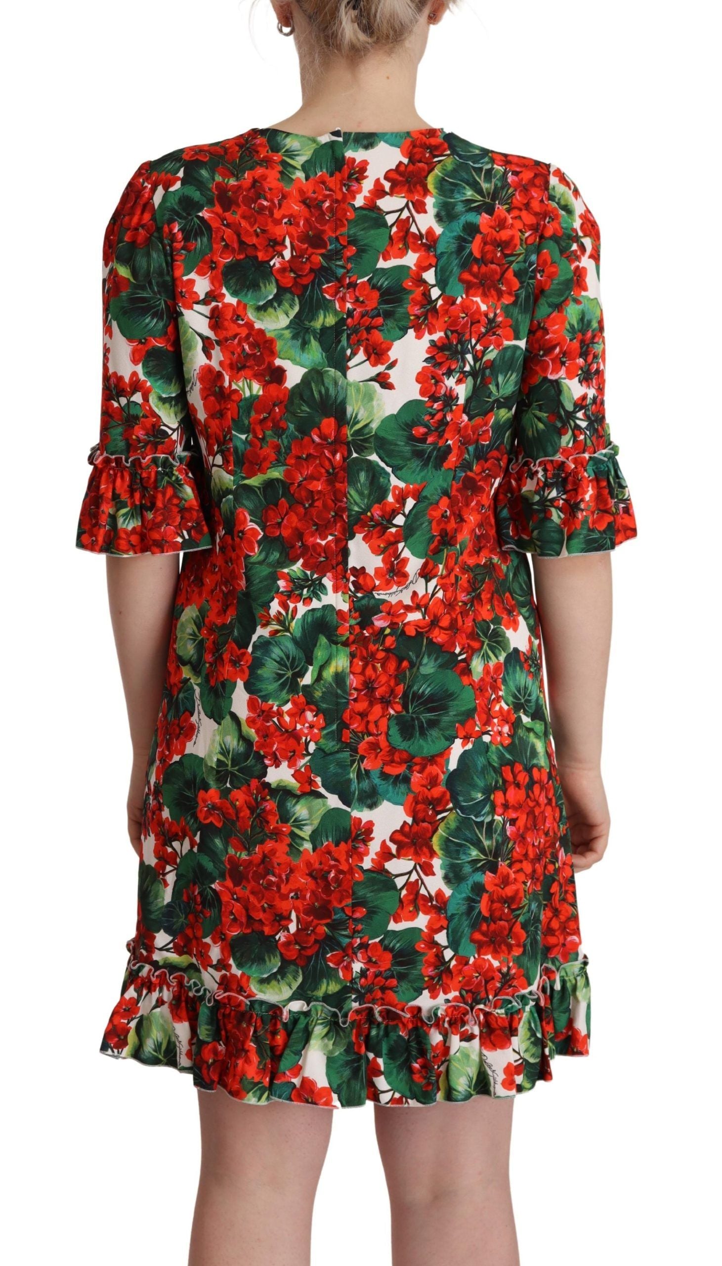 Dolce & Gabbana Multicolor Rotes geblümtes Etuikleid