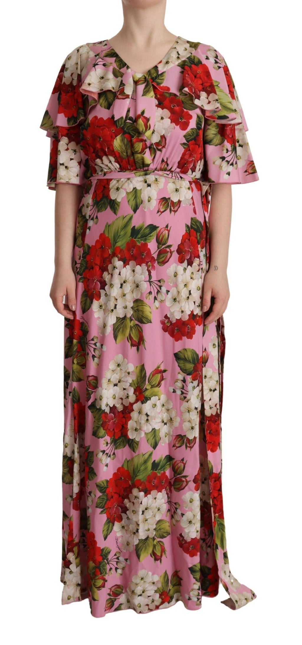 Dolce & Gabbana Rosa geblümtes Seiden-Stretchkleid Maxikleid