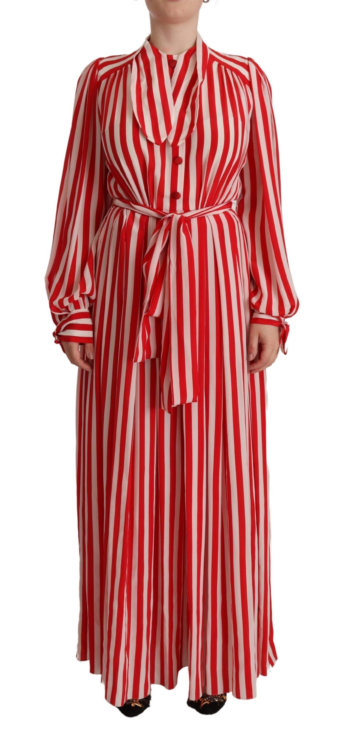 Dolce & Gabbana White and Red A-Line Silk Sheath Dress