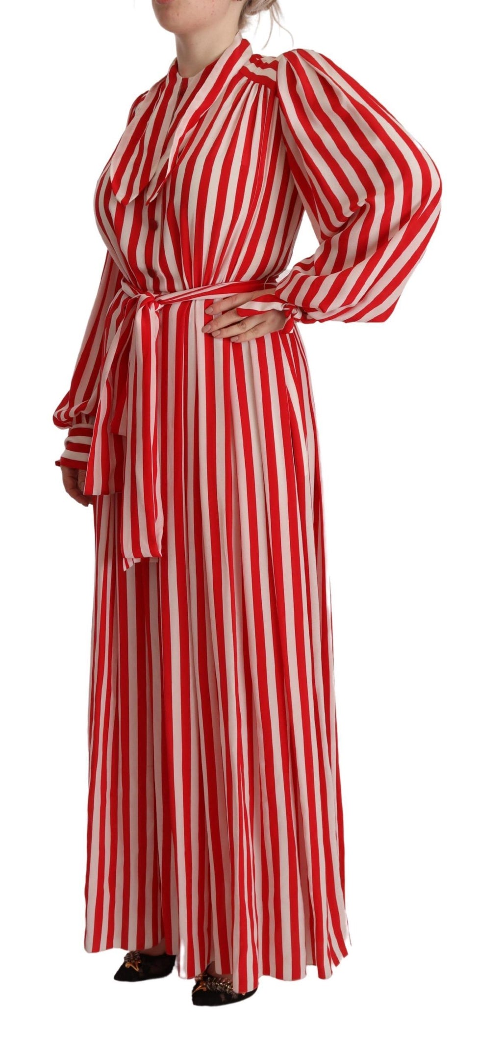 Dolce & Gabbana White and Red A-Line Silk Sheath Dress