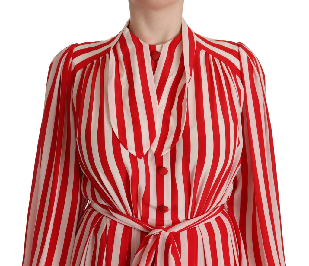 Dolce & Gabbana White and Red A-Line Silk Sheath Dress