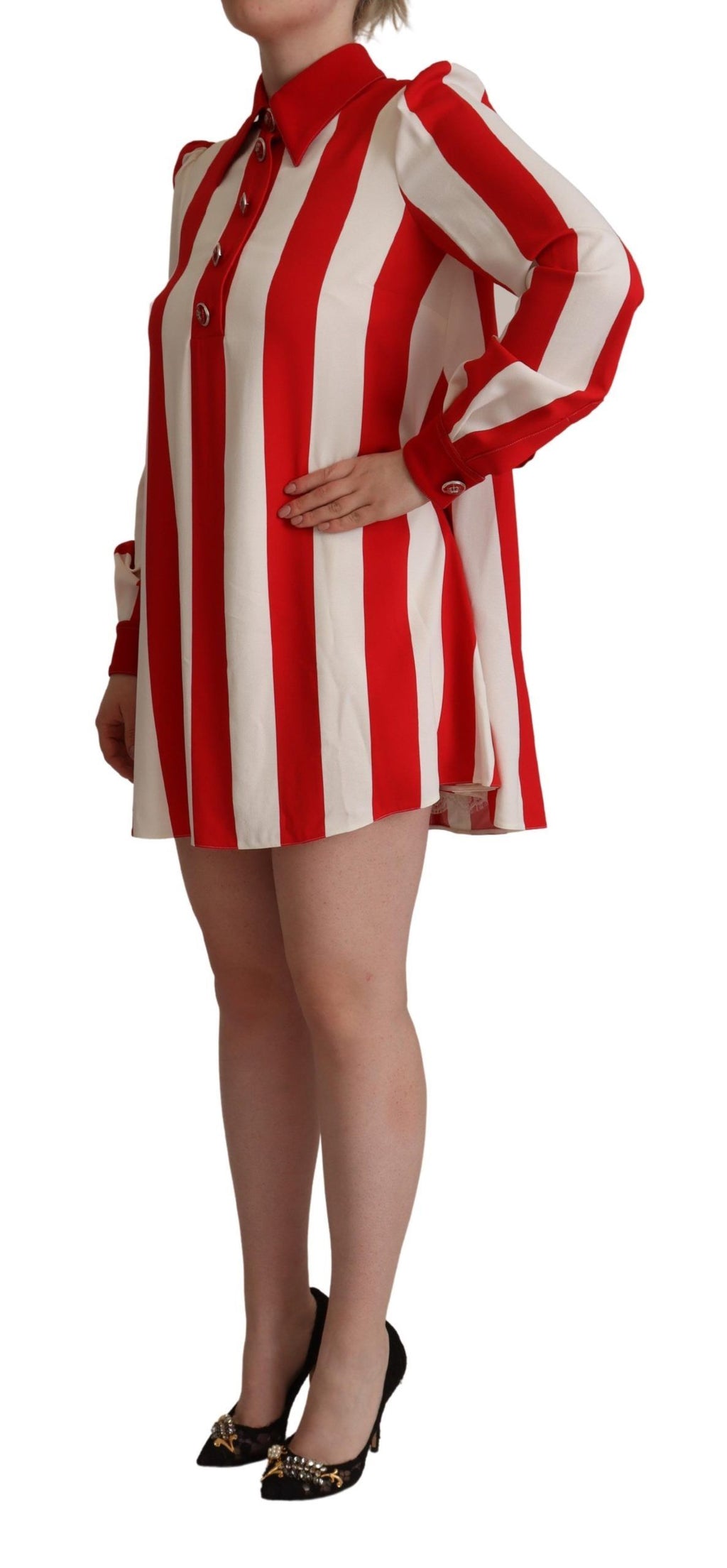 Dolce & Gabbana Weißes Rotes Stretch-Mini-Hemdchen-Kleid