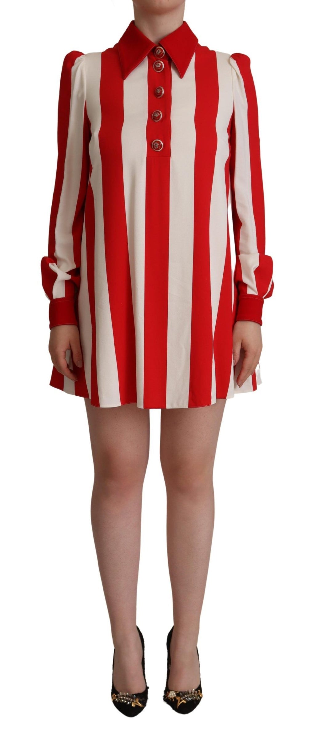 Dolce & Gabbana Weißes Rotes Stretch-Mini-Hemdchen-Kleid