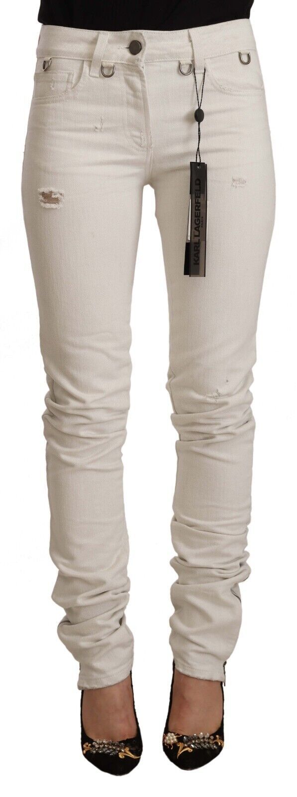 Karl Lagerfeld White Slim Fit Mid-Rise Cotton Denim Jeans