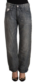 Eight Grey Washed Ramie Straight Denim Jeans with Folded Hem