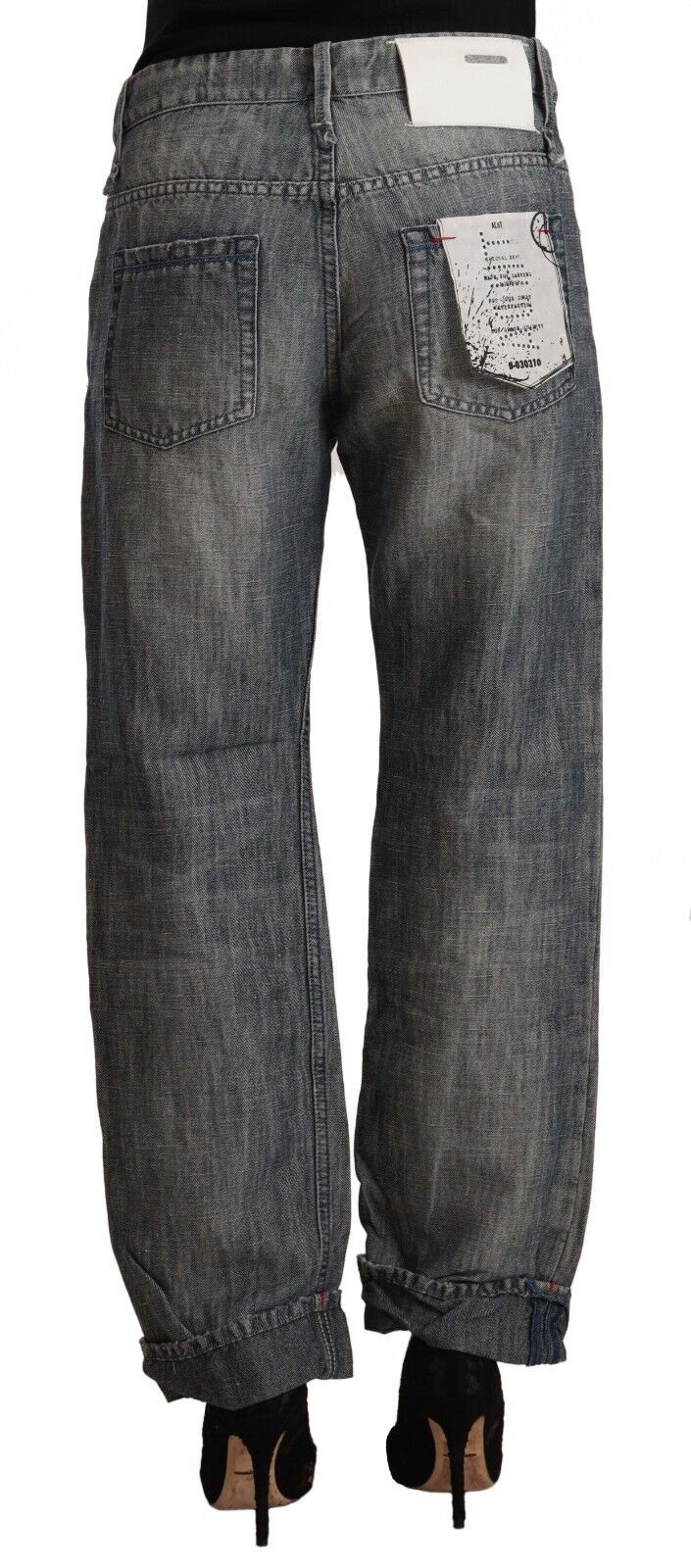 Eight Grey Washed Ramie Straight Denim Jeans with Folded Hem