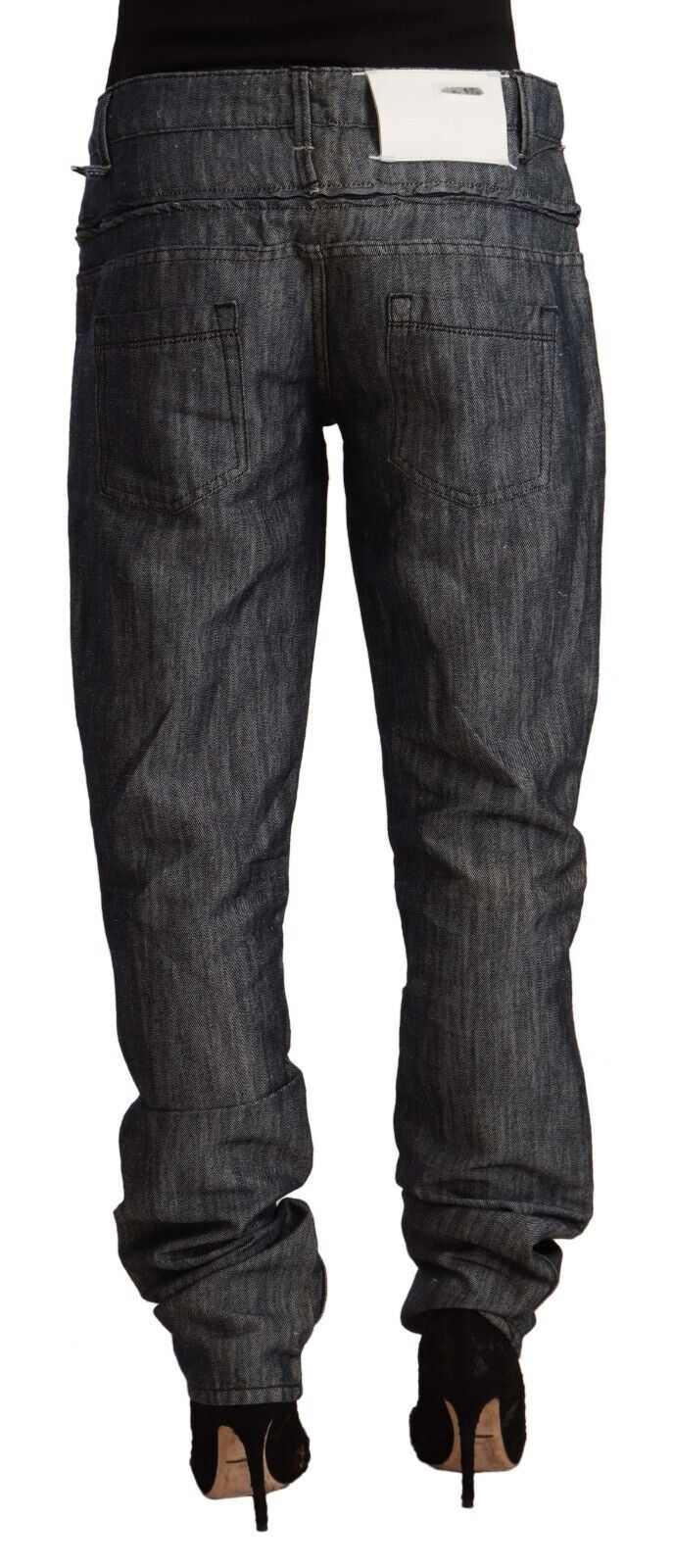Acht Dunkelgraue Ramie Mid Wide Waist Straight Denim Jeans