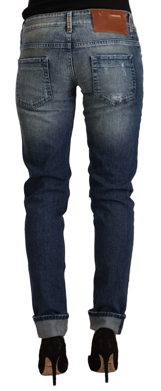 Eight blue washed low-rise jeans with folded hems
