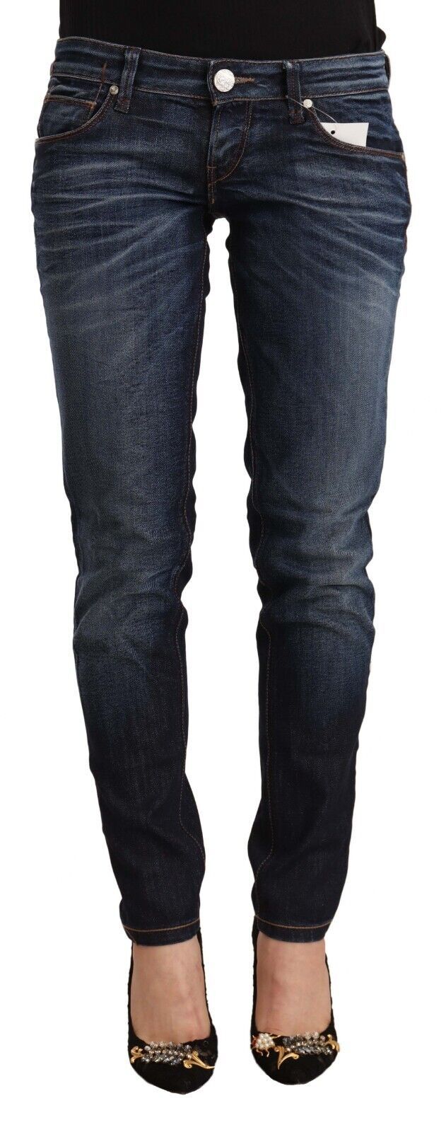 Eight Blue Washed Cotton Low-Rise Skinny Denim Jeans