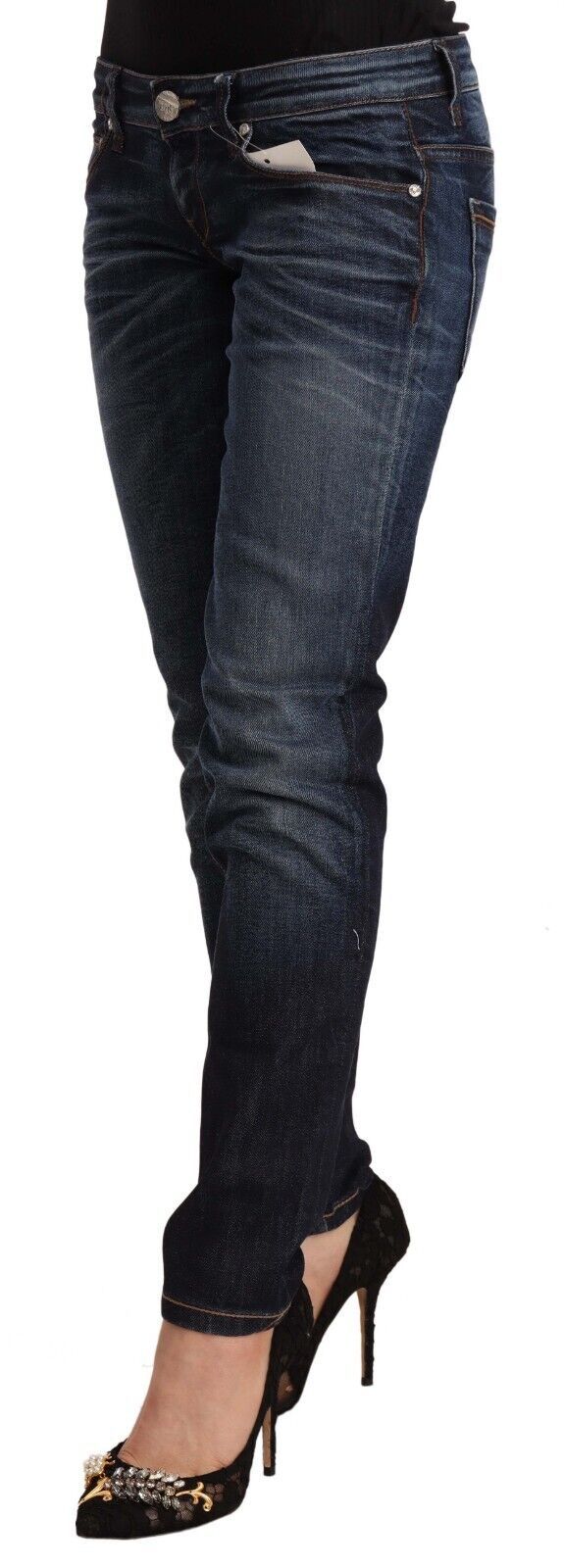 Eight Blue Washed Cotton Low-Rise Skinny Denim Jeans