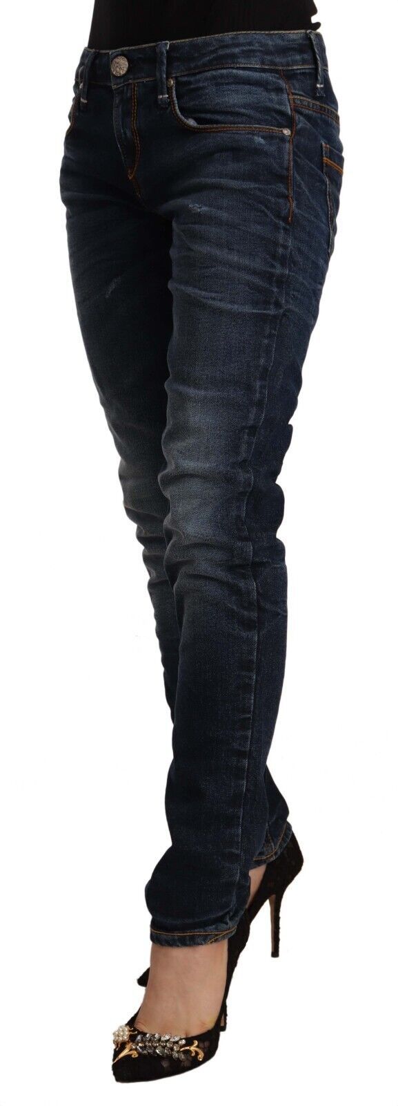 Eight Blue Washed Cotton Mid-Rise Skinny Denim Jeans