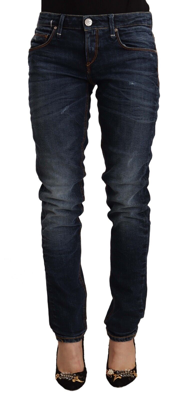 Eight Blue Washed Cotton Mid-Rise Skinny Denim Jeans