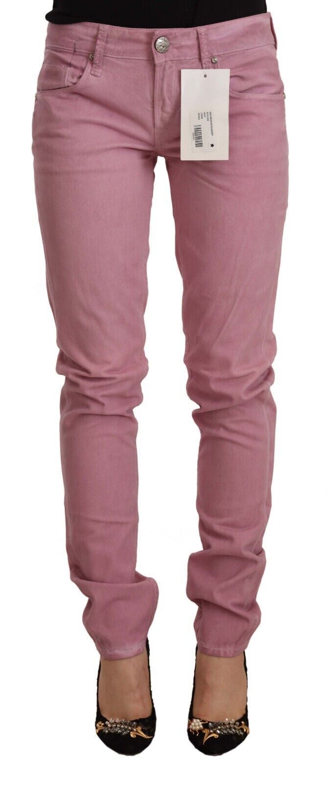 Acht Rosa Baumwolle Slim Fit Damen Denim Skinny Jeans