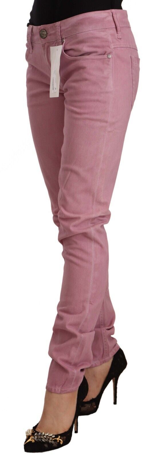 Acht Rosa Baumwolle Slim Fit Damen Denim Skinny Jeans