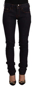 GF Ferre Black Mid-Rise Cotton-Denim Skinny Jeans