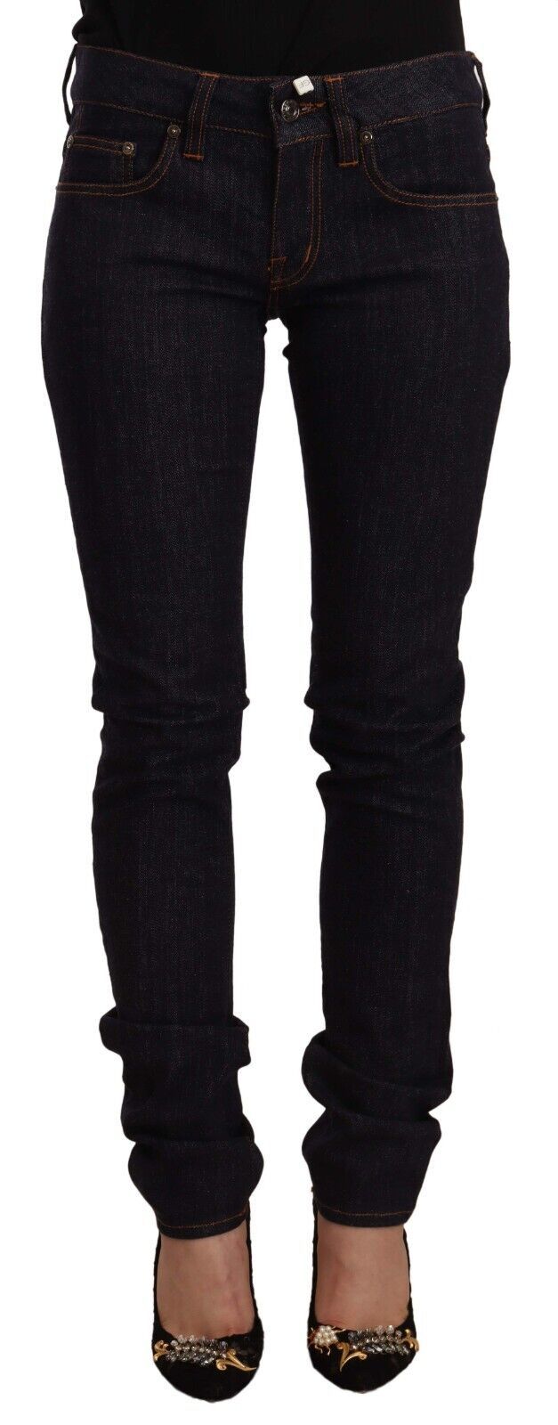 GF Ferre Black Mid-Rise Cotton-Denim Skinny Jeans